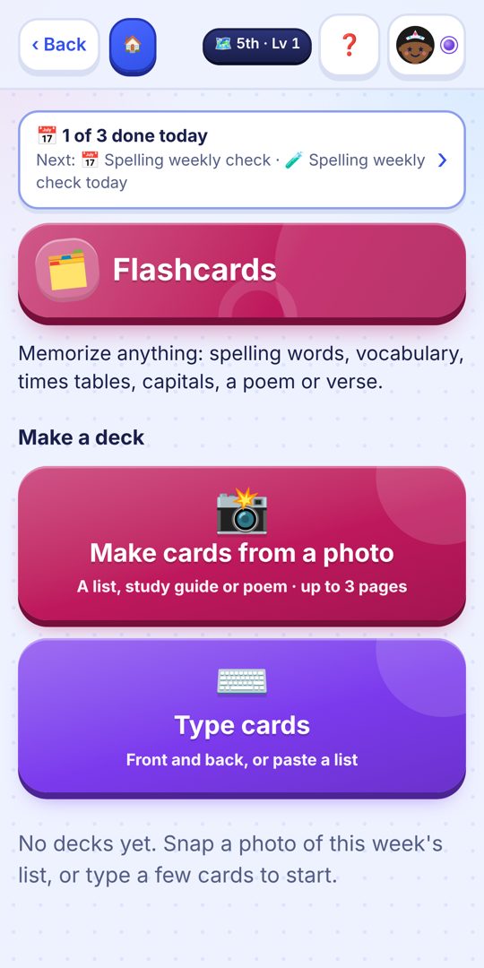 Flashcards made from a photo