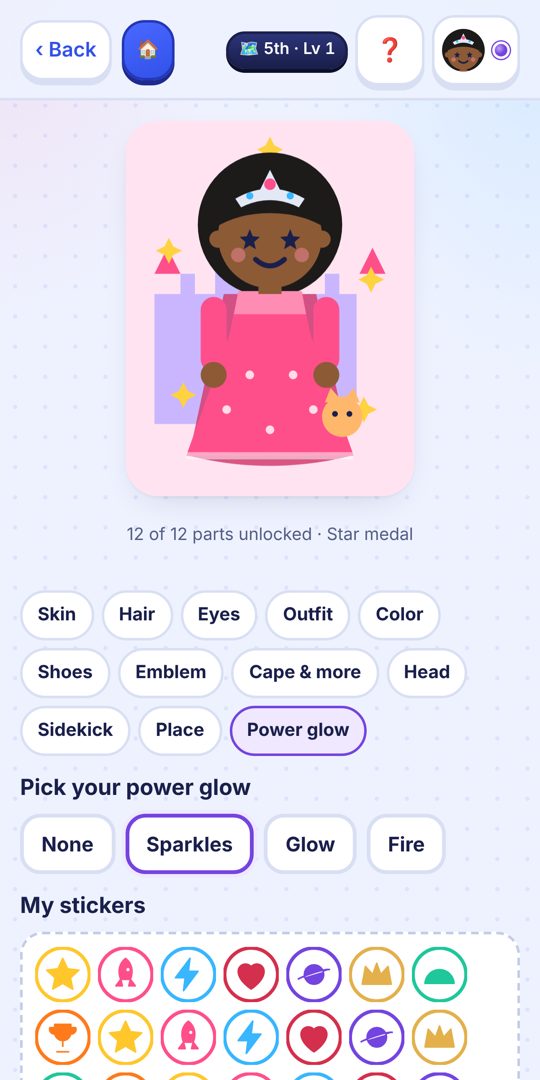 Hero builder with a princess and stickers