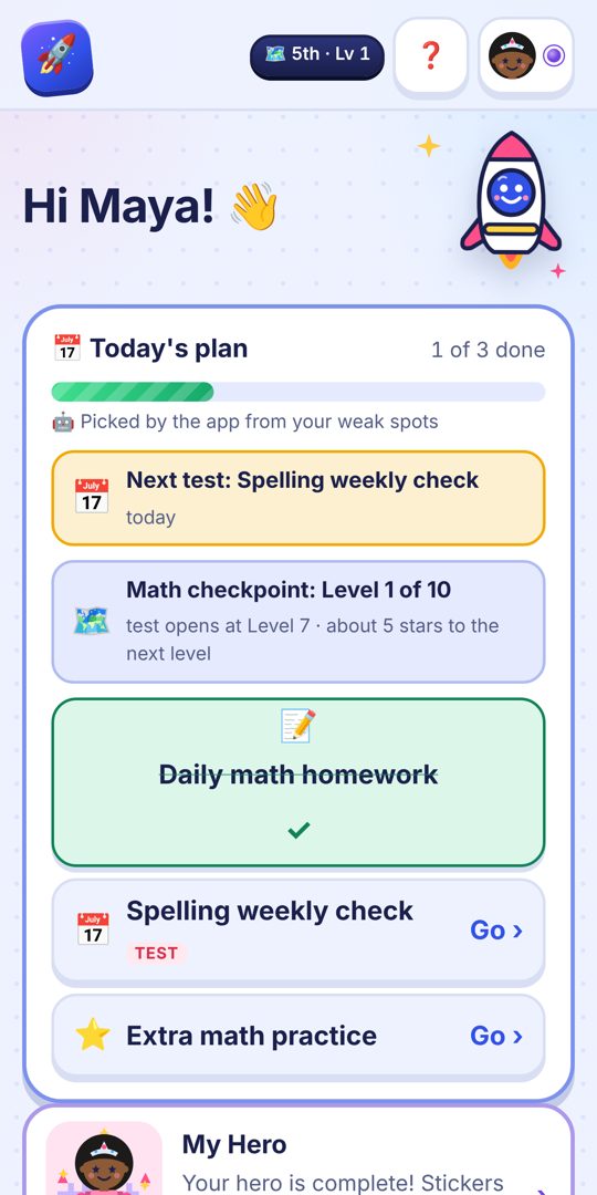 Today's plan checklist for Maya